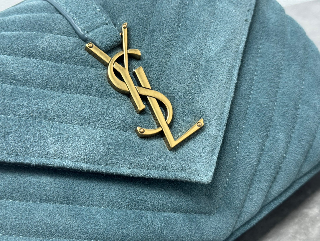 Saint Laurent Medium College Bag in Teal Green Suede with Gold-Tone Hardware
