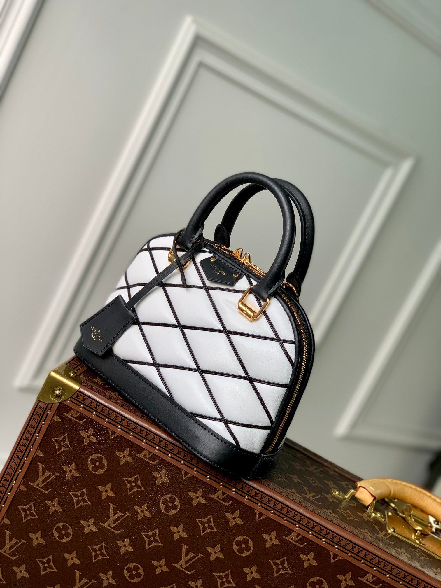 Louis Vuitton Alma BB Malletage Quilted Leather Handbag - Black & White