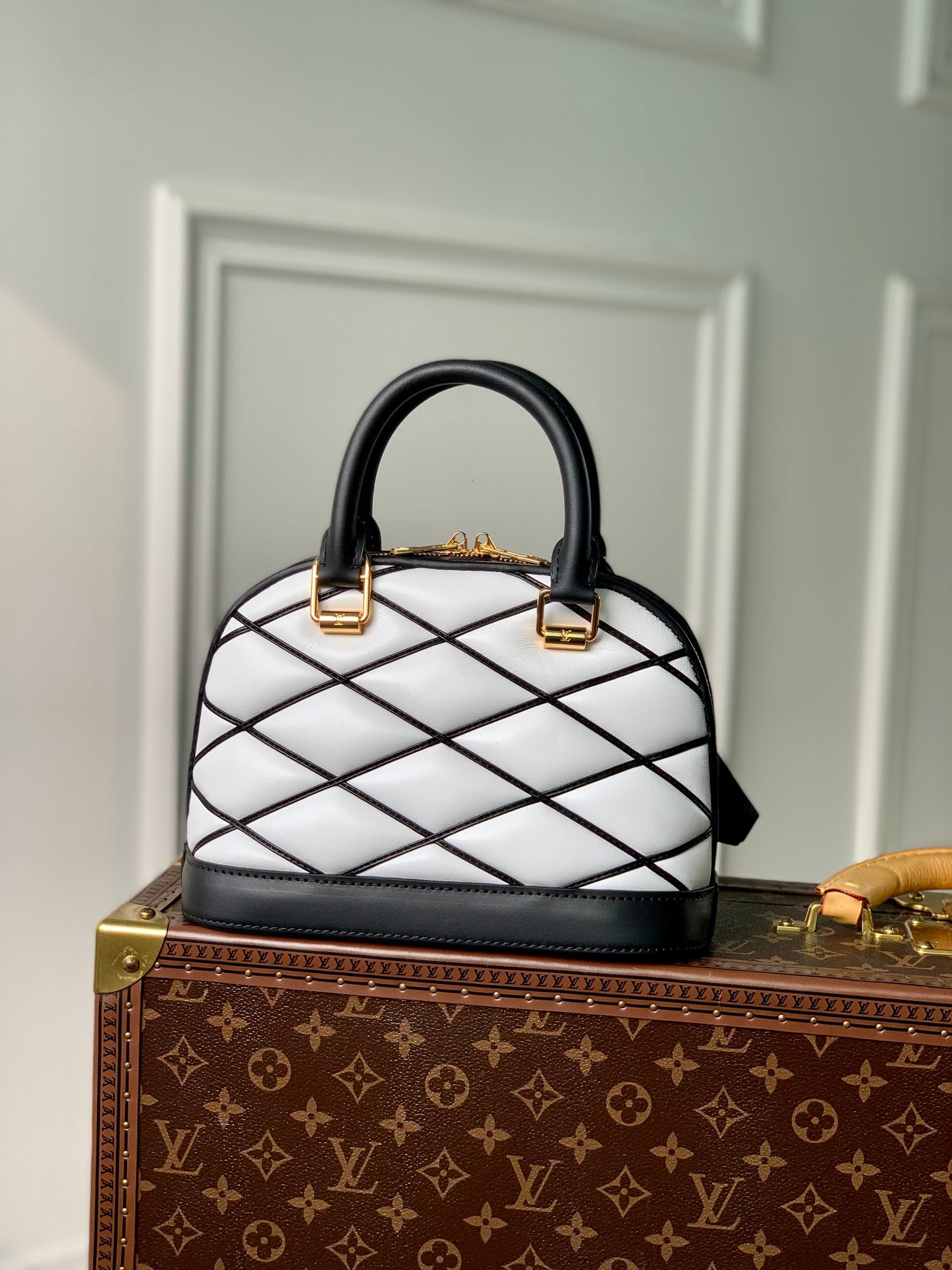 Louis Vuitton Alma BB Malletage Quilted Leather Handbag - Black & White