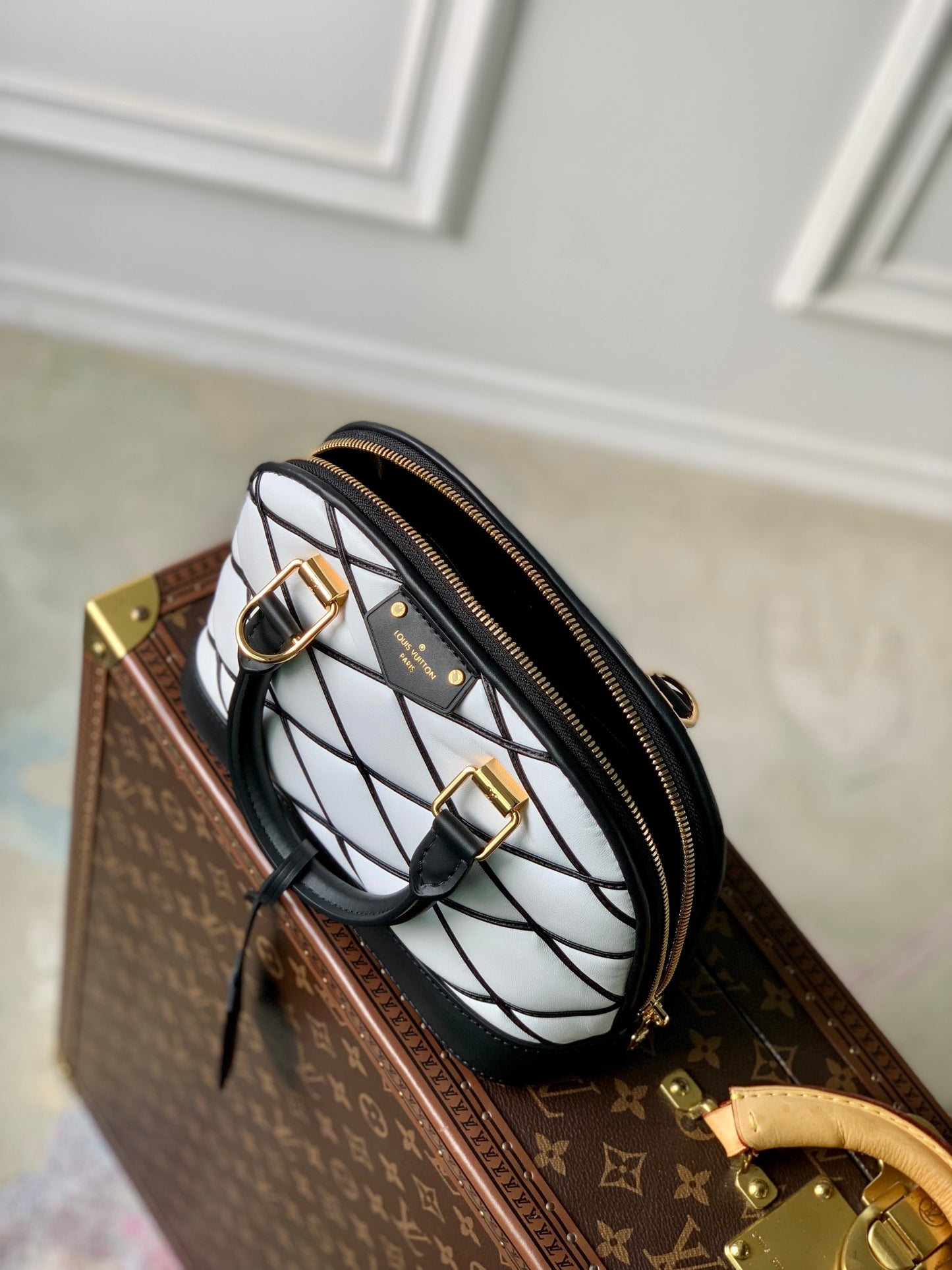 Louis Vuitton Alma BB Malletage Quilted Leather Handbag - Black & White
