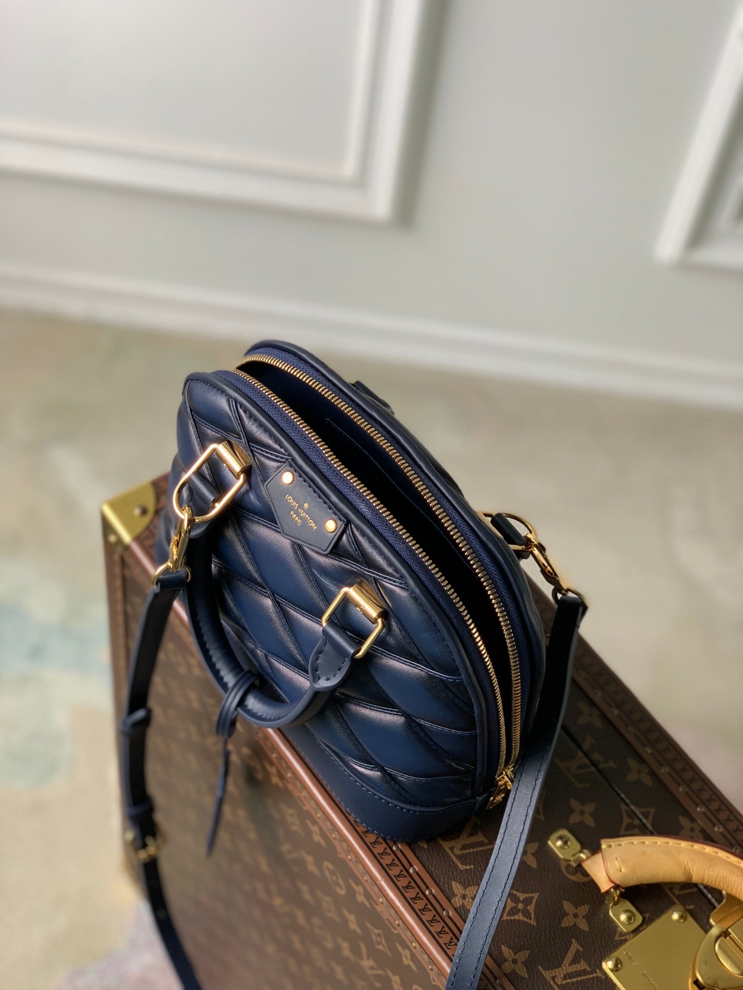 Louis Vuitton Alma BB Malletage Quilted Leather Handbag - Navy Blue
