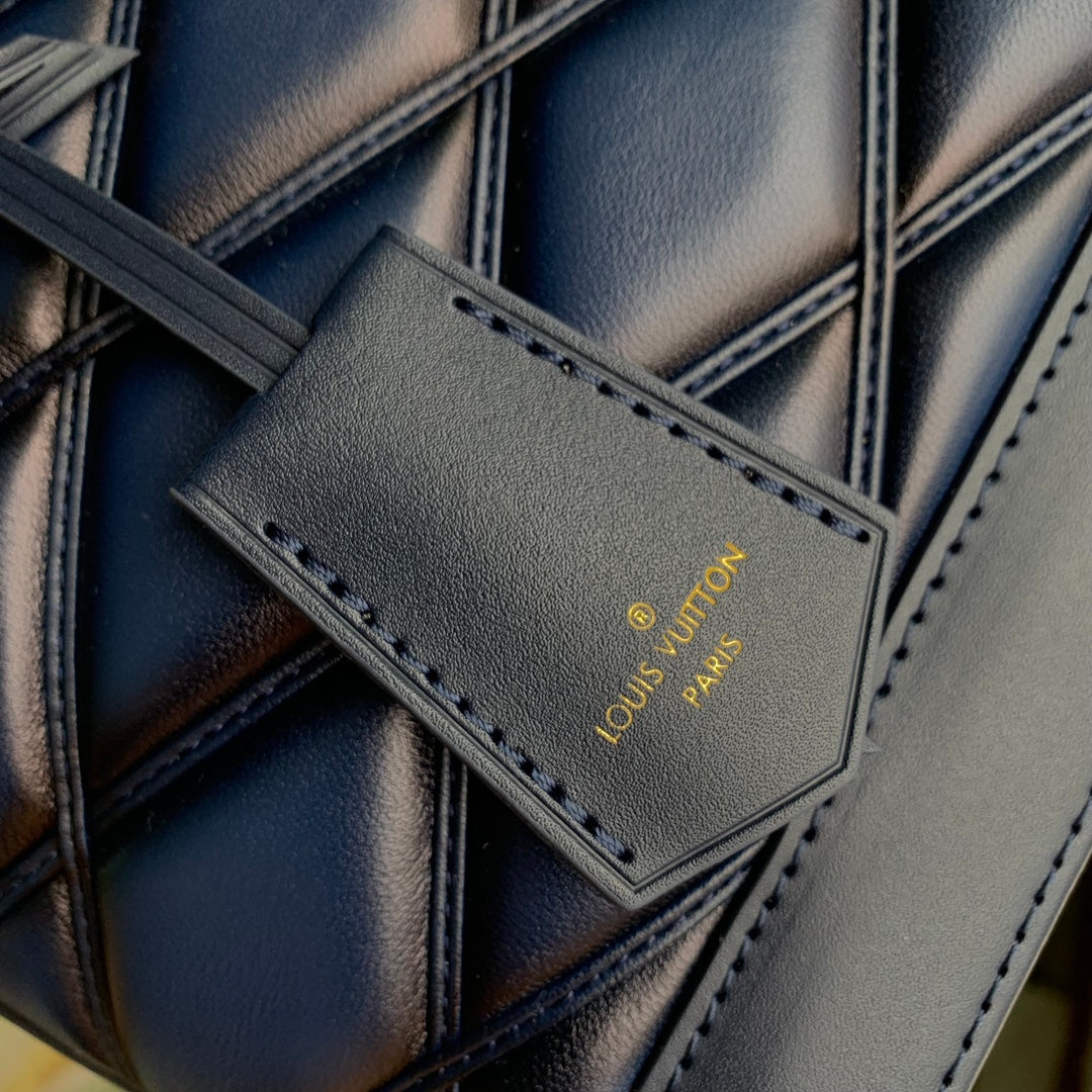 Louis Vuitton Elegant Navy Blue Quilted Leather Dome Handbag with Shoulder Strap
