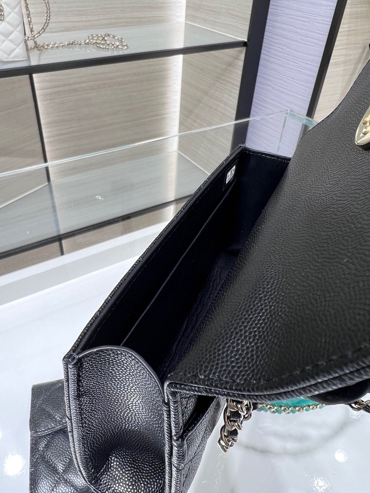 Chanel Black Quilted Lambskin Top Handle Wallet on Chain Gold-Tone Hardware