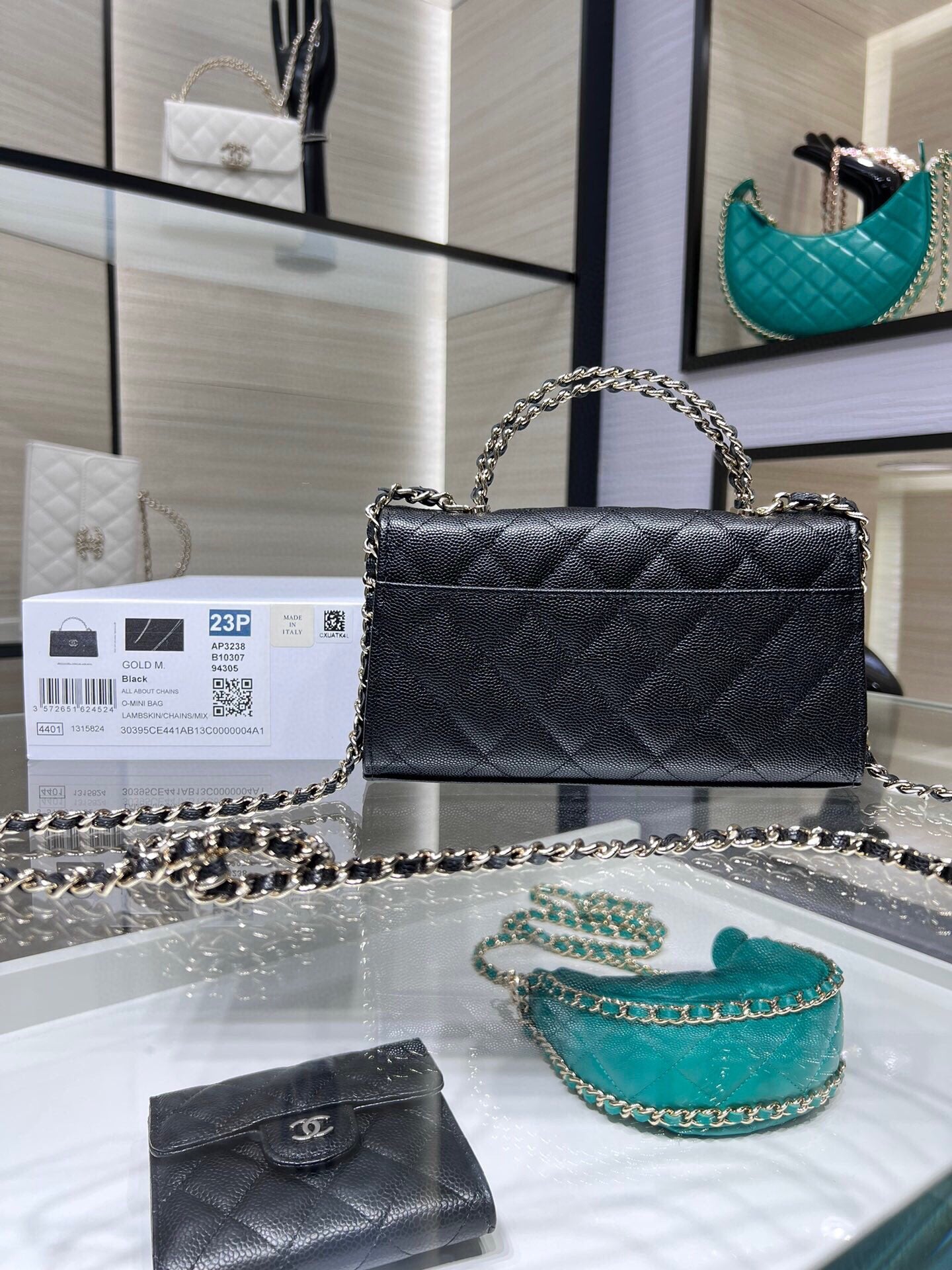 Chanel Black Quilted Lambskin Top Handle Wallet on Chain Gold-Tone Hardware