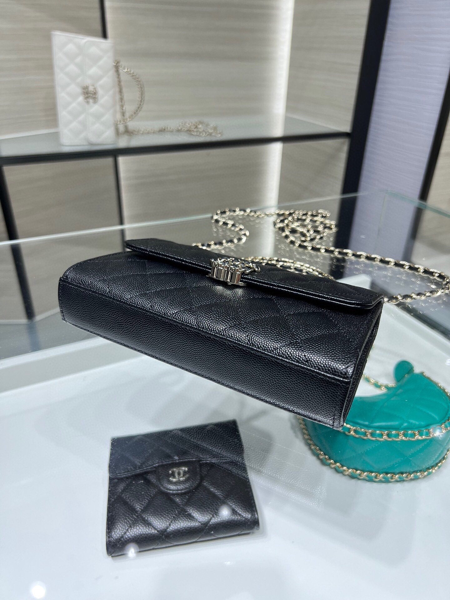 Chanel Black Quilted Lambskin Top Handle Wallet on Chain Gold-Tone Hardware