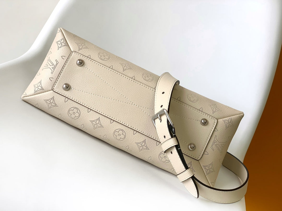 Louis Vuitton Bella Mahina Perforated Leather Beige Handbag with Silver Chain
