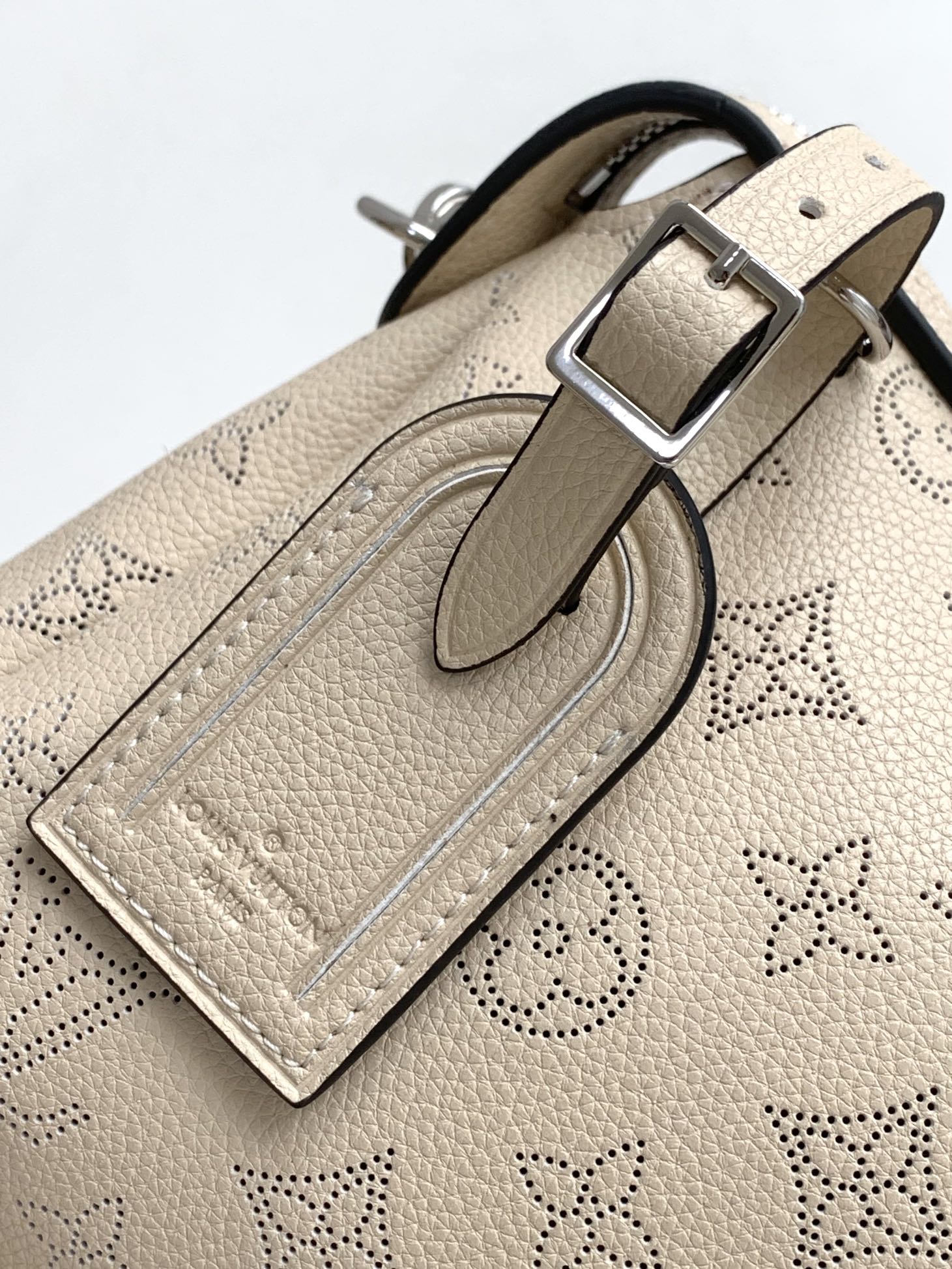 Louis Vuitton Bella Mahina Perforated Leather Beige Handbag with Silver Chain
