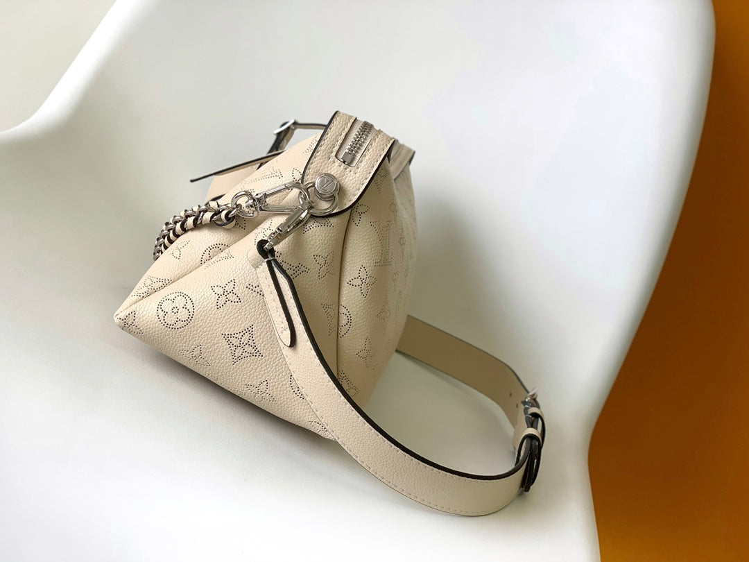 Louis Vuitton Bella Mahina Perforated Leather Beige Handbag with Silver Chain