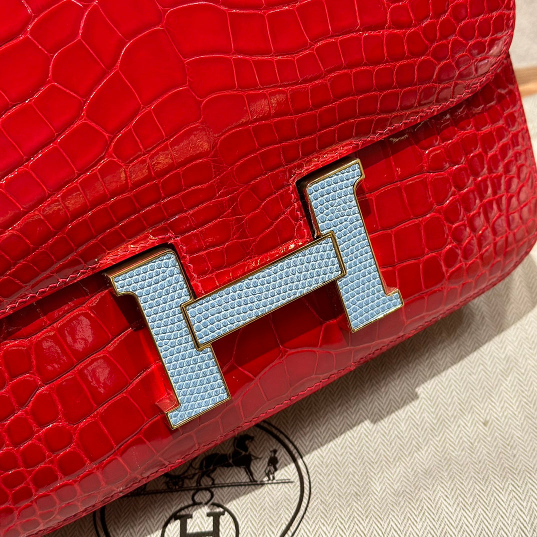 Luxury Red Alligator Leather Constance Bag with Silver Hardware