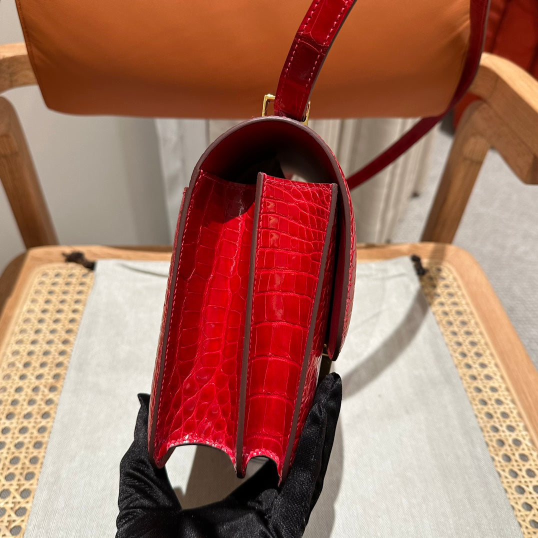 Luxury Red Alligator Leather Constance Bag with Silver Hardware
