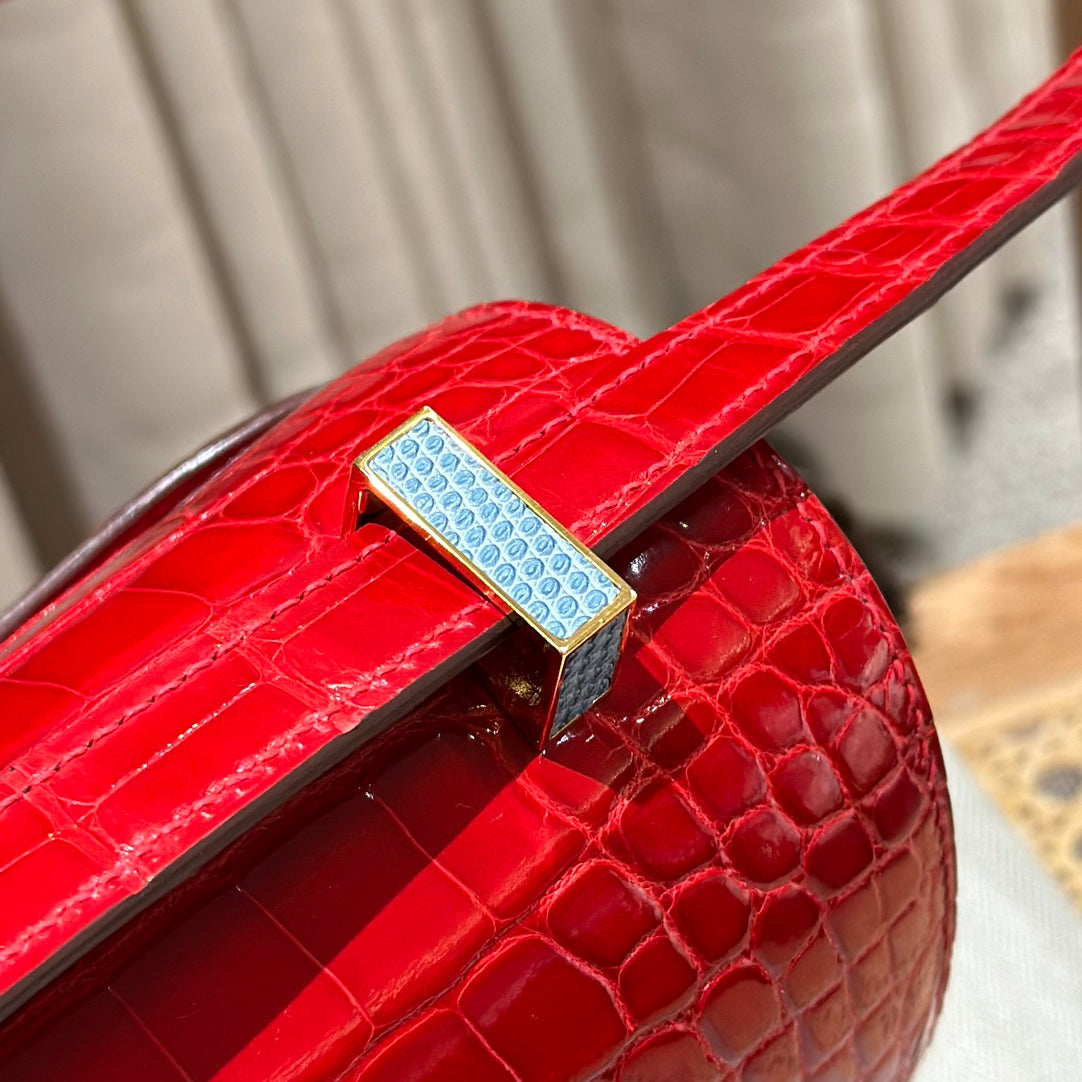 Luxury Red Alligator Leather Constance Bag with Silver Hardware