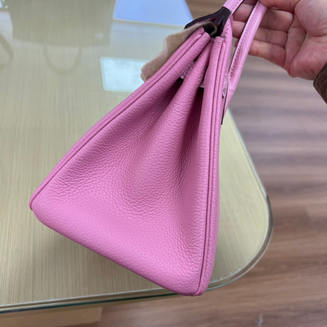 Pink Crocodile-Embossed Leather Top Handle Handbag - Elegant Designer Style Purse