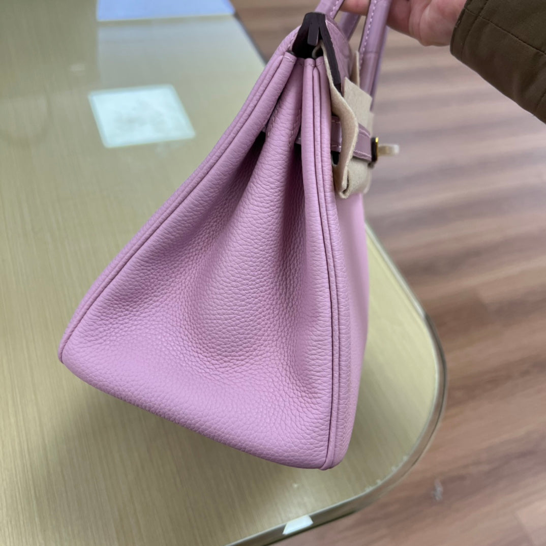 Elegant Lilac Two-Tone Leather Handbag with Gold Hardware - Classic Top Handle Tote