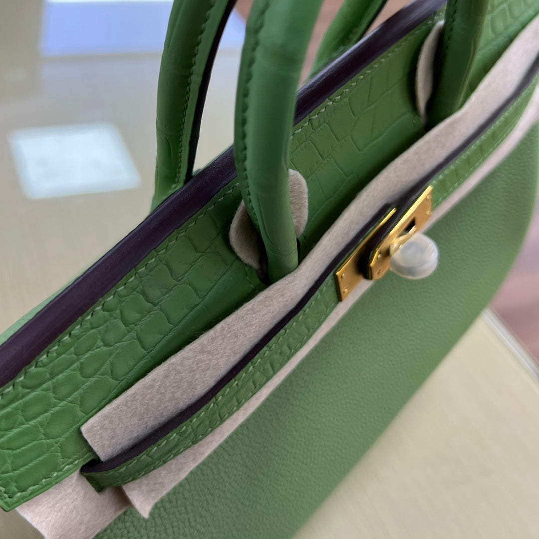Luxury Green Textured Leather Top Handle Handbag with Gold Hardware