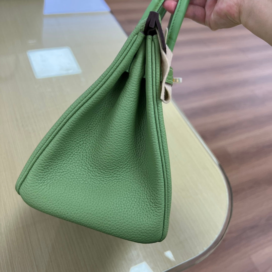 Luxury Green Textured Leather Top Handle Handbag with Gold Hardware