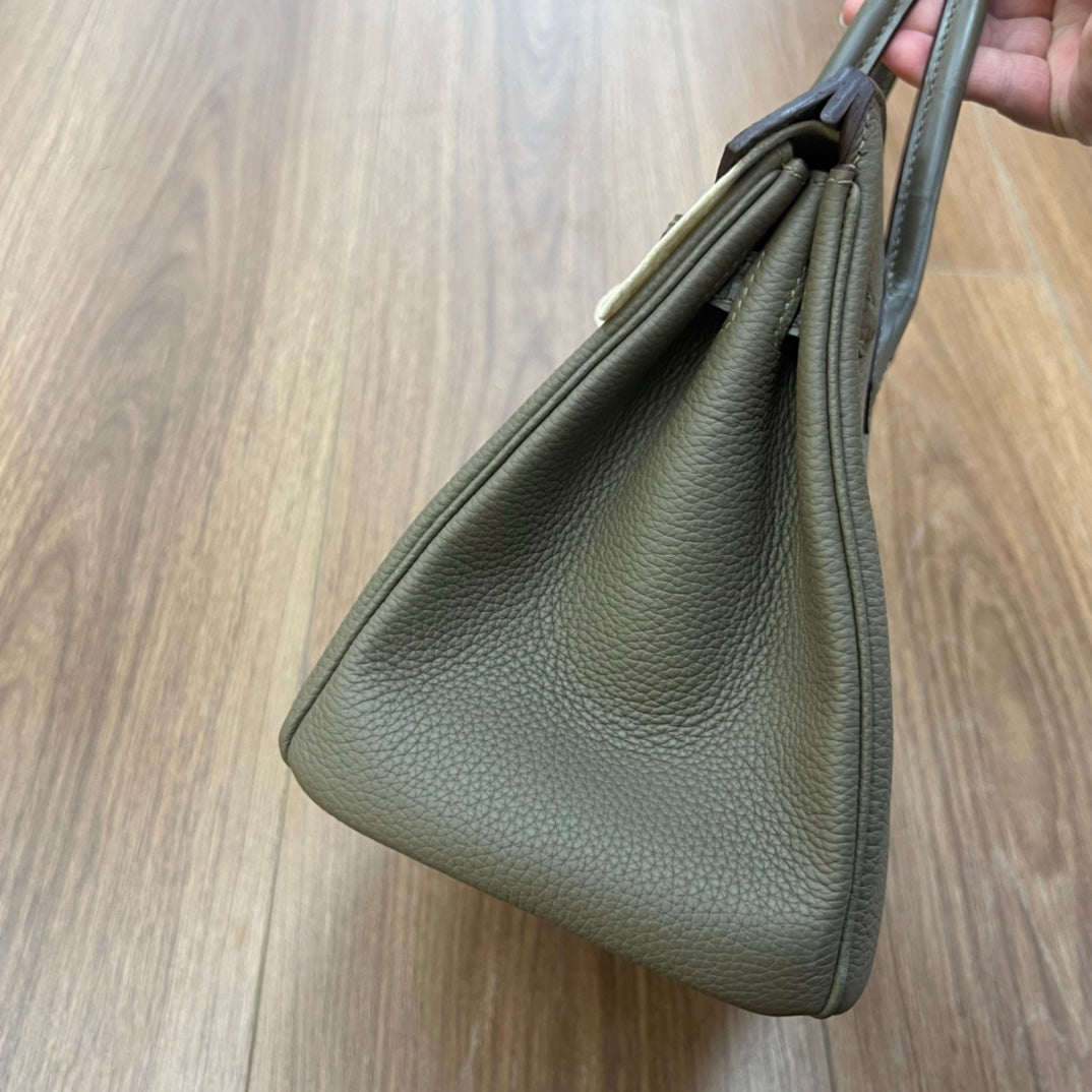 Luxury Two-Tone Leather Top Handle Handbag - Grey and Cream