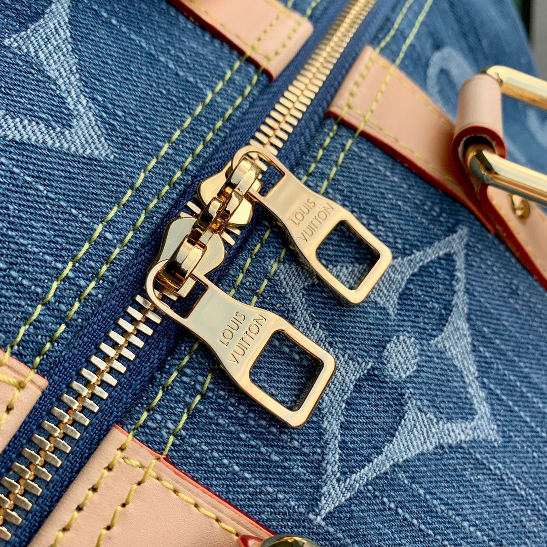 Louis Vuitton Keepall Bandoulière 45 Monogram Denim Blue