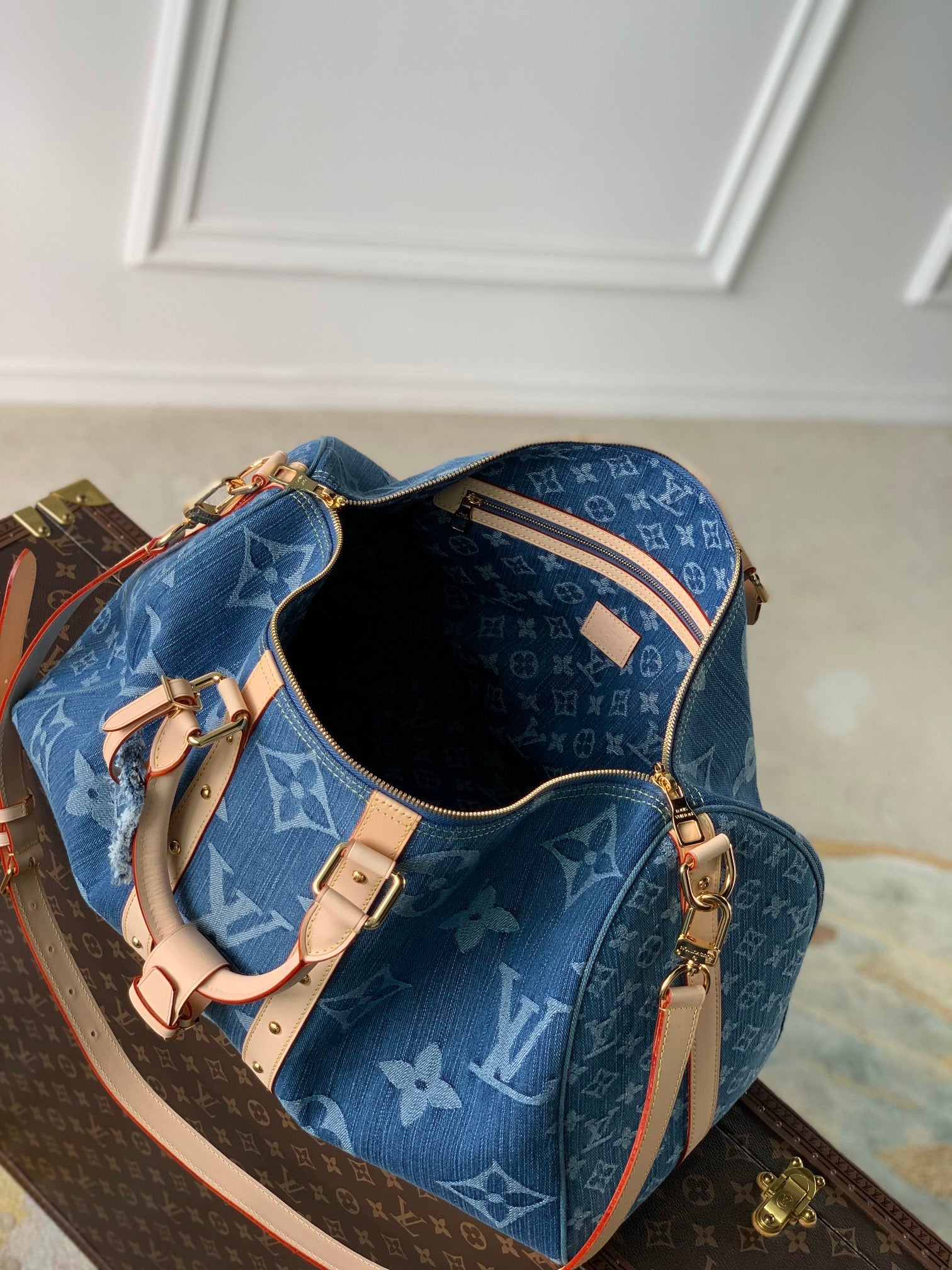 Louis Vuitton Keepall Bandoulière 45 Monogram Denim Blue