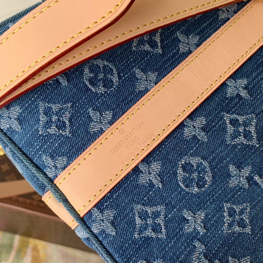 Louis Vuitton Keepall Bandoulière 45 Monogram Denim Blue