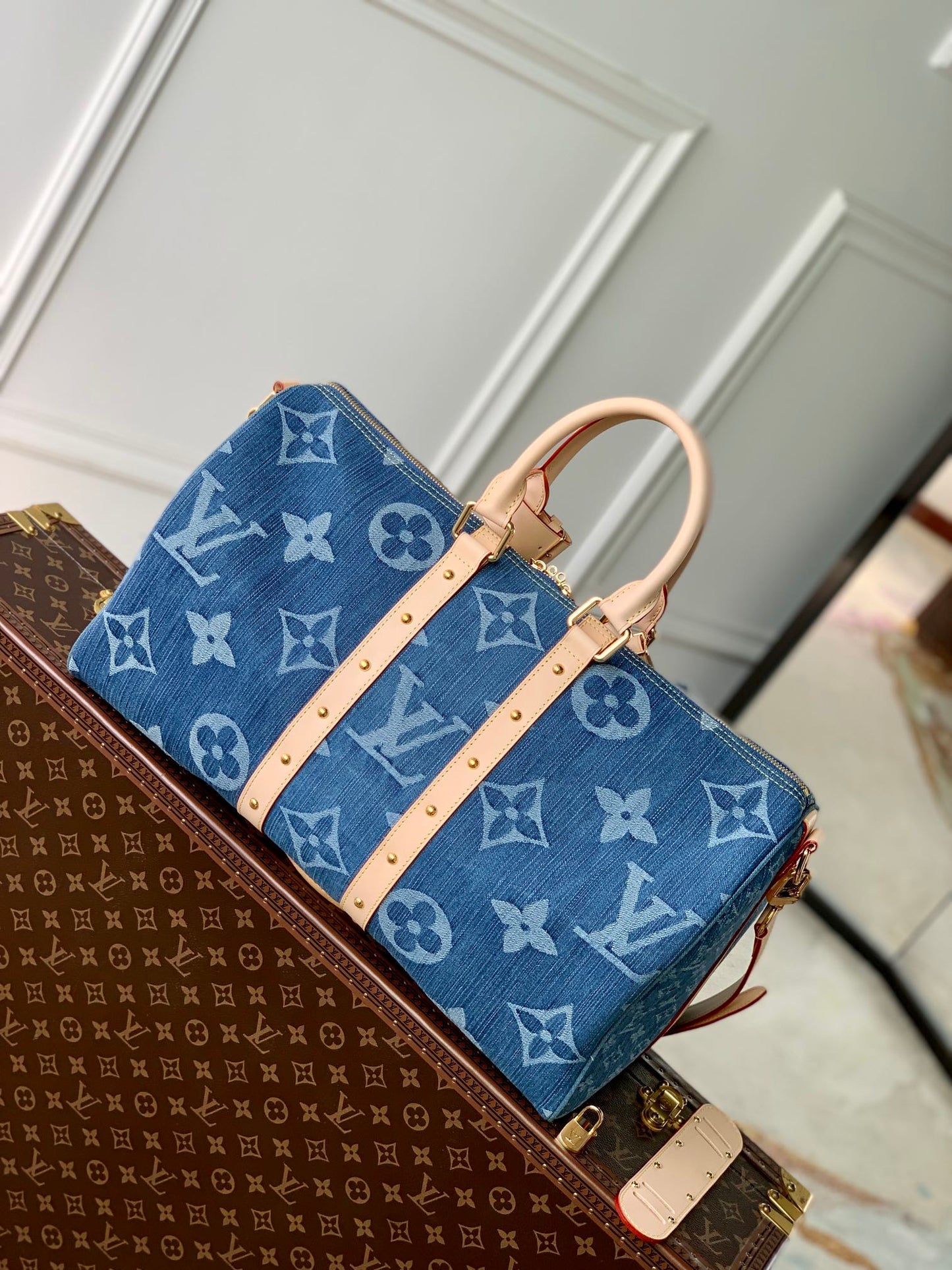 Louis Vuitton Keepall Bandoulière 45 Monogram Denim Blue