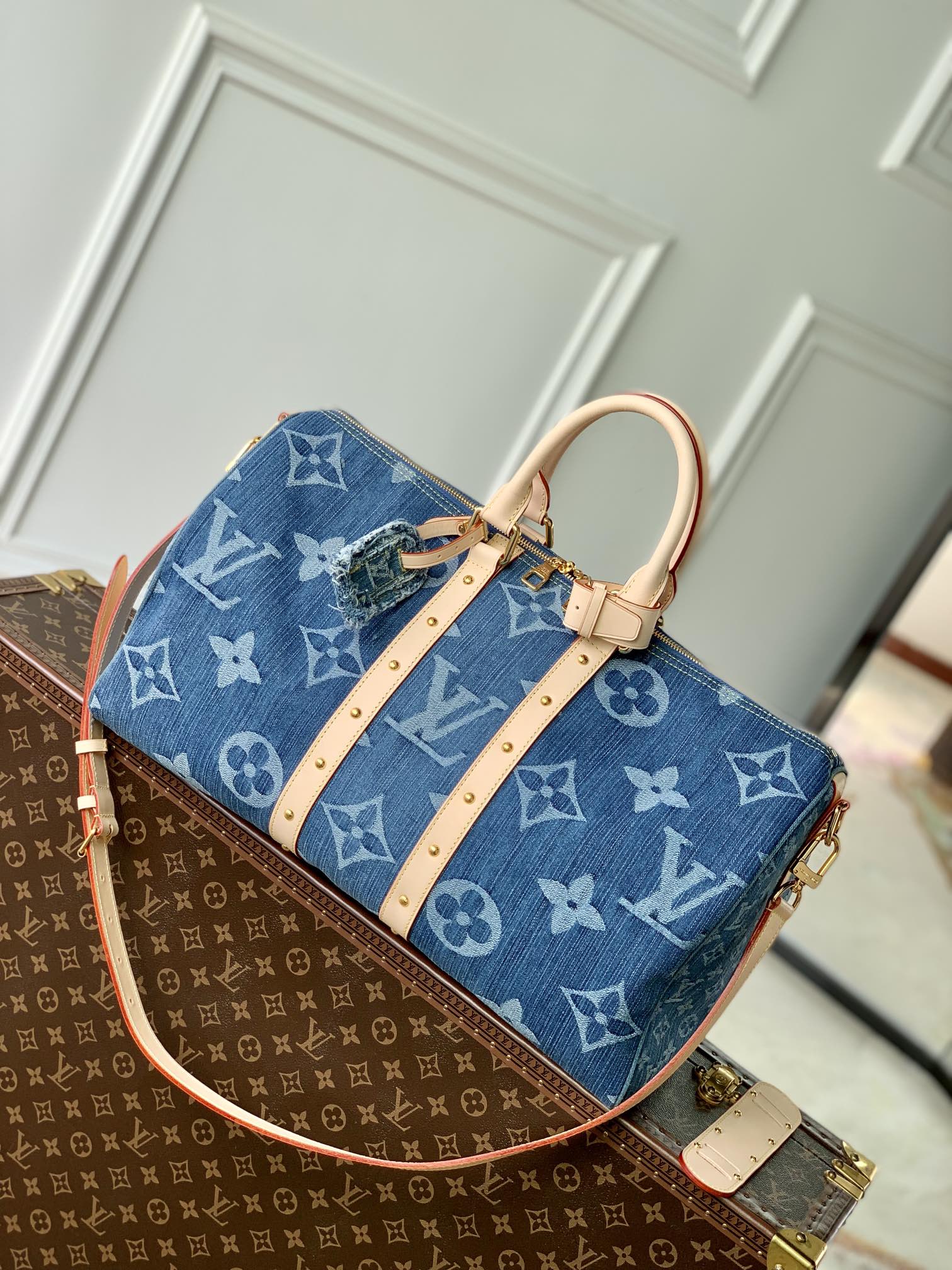 Louis Vuitton Keepall Bandoulière 45 Monogram Denim Blue