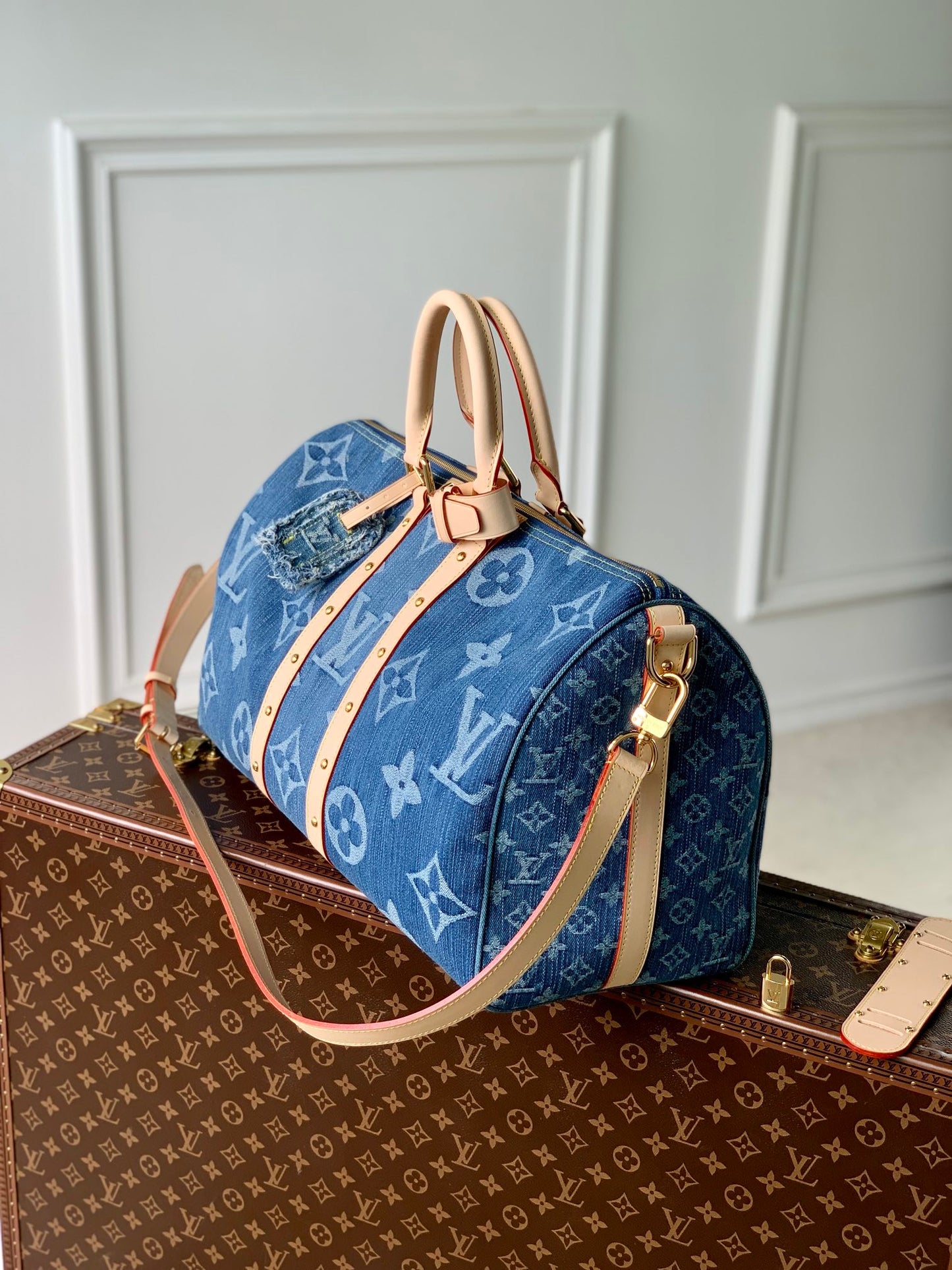 Louis Vuitton Keepall Bandoulière 45 Monogram Denim Blue
