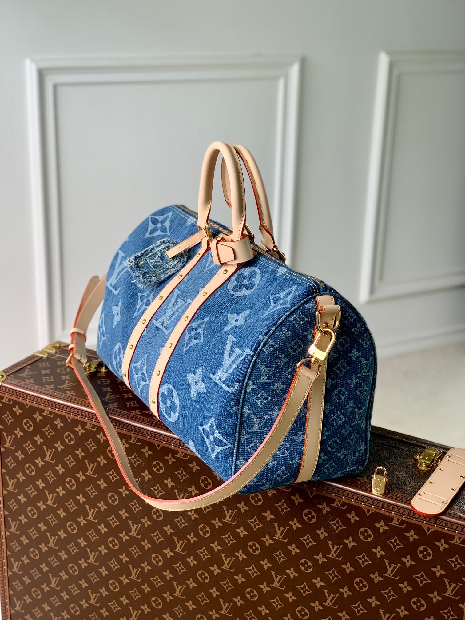 Louis Vuitton Keepall Bandoulière 45 Monogram Denim Blue