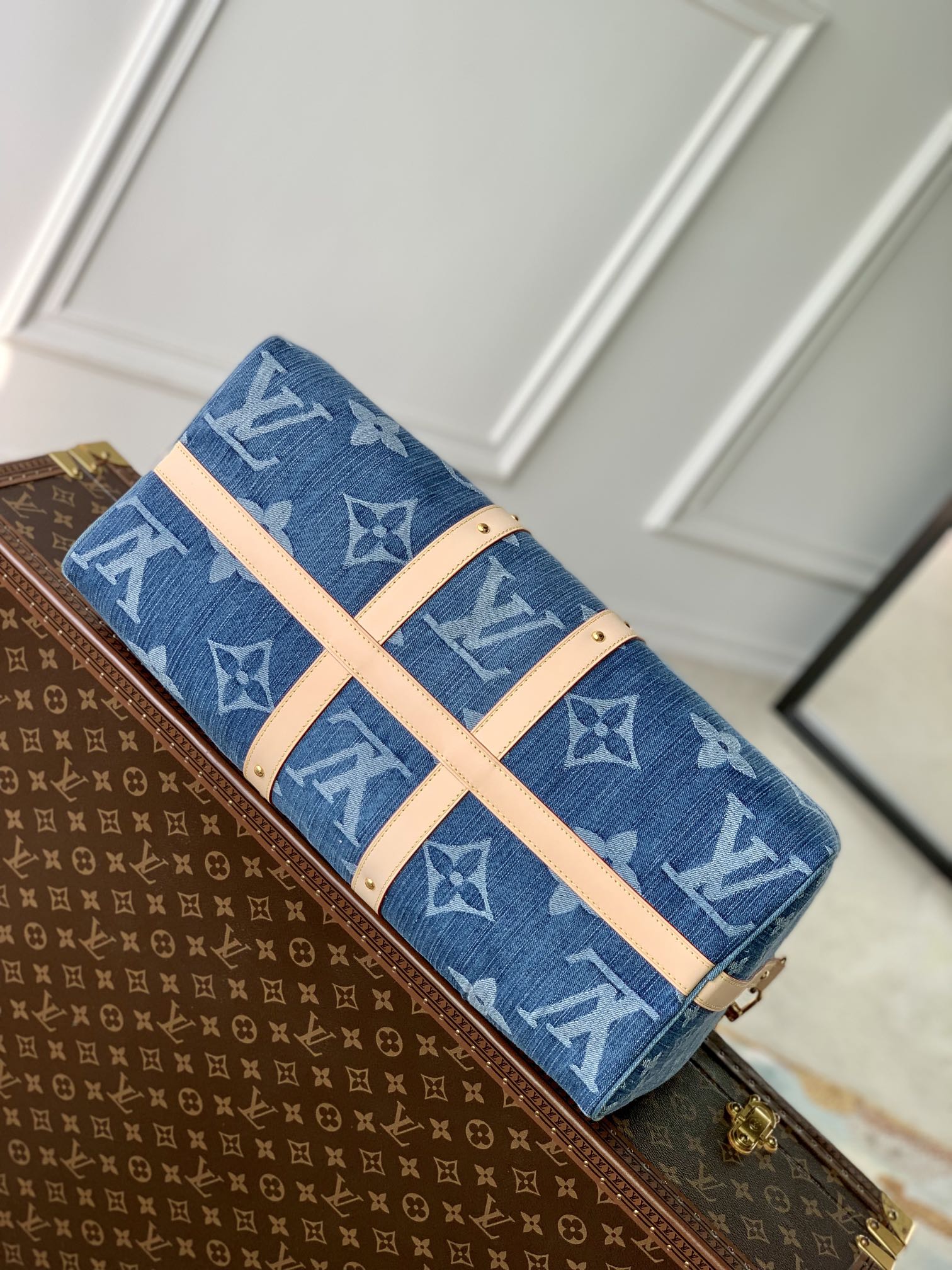 Louis Vuitton Keepall Bandoulière 45 Monogram Denim Blue