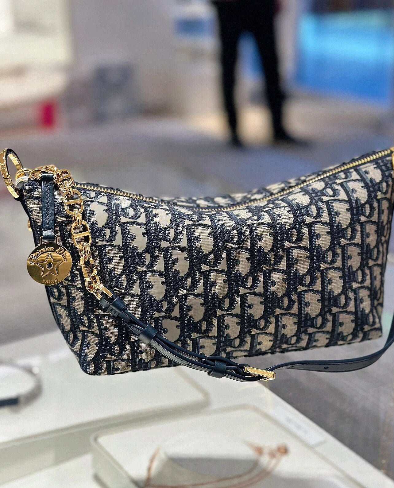 Christian Dior Mini Oblique Jacquard Shoulder Bag with Gold Chain Strap