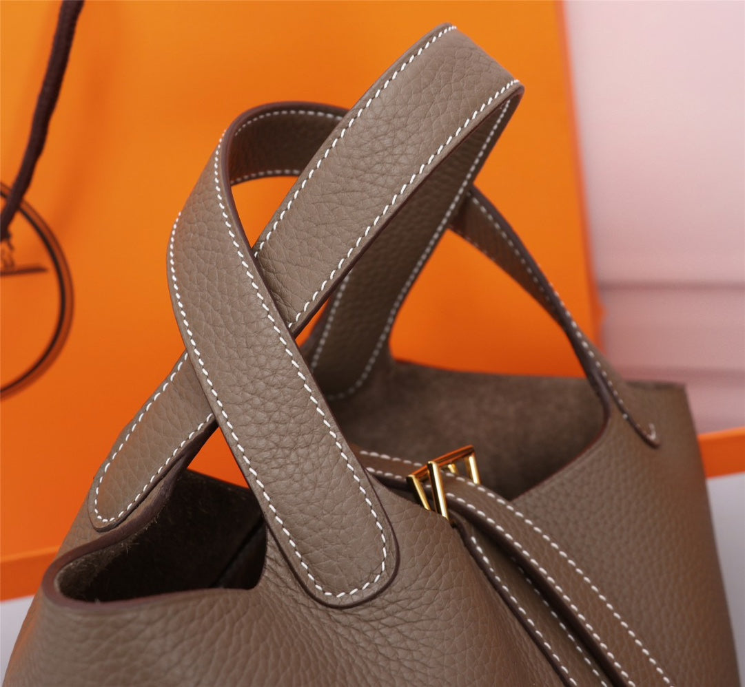 Hermes Picotin Lock 18 Bag Etoupe Clemence Leather Gold Hardware