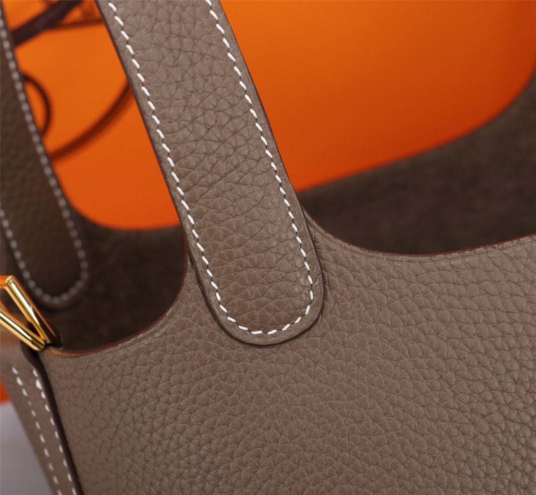 Hermes Picotin Lock 18 Bag Etoupe Clemence Leather Gold Hardware