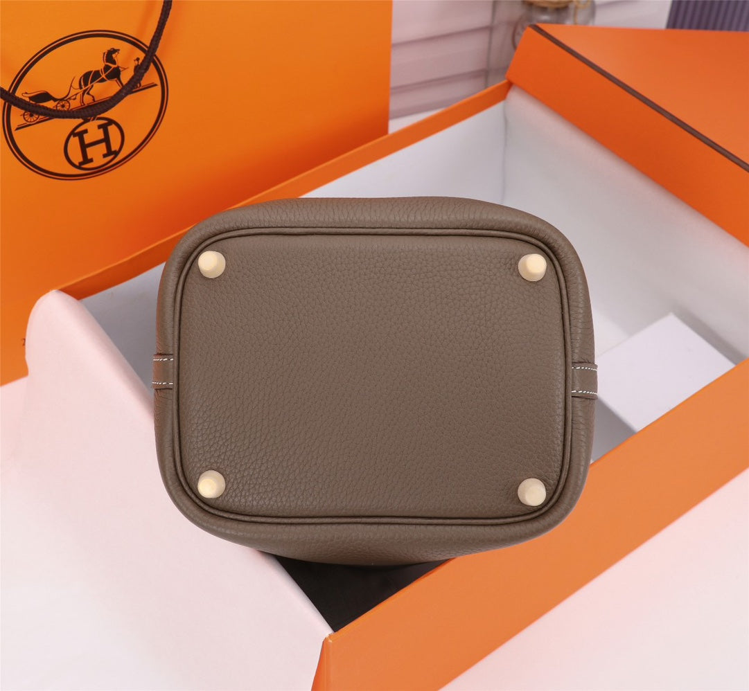 Hermes Picotin Lock 18 Bag Etoupe Clemence Leather Gold Hardware