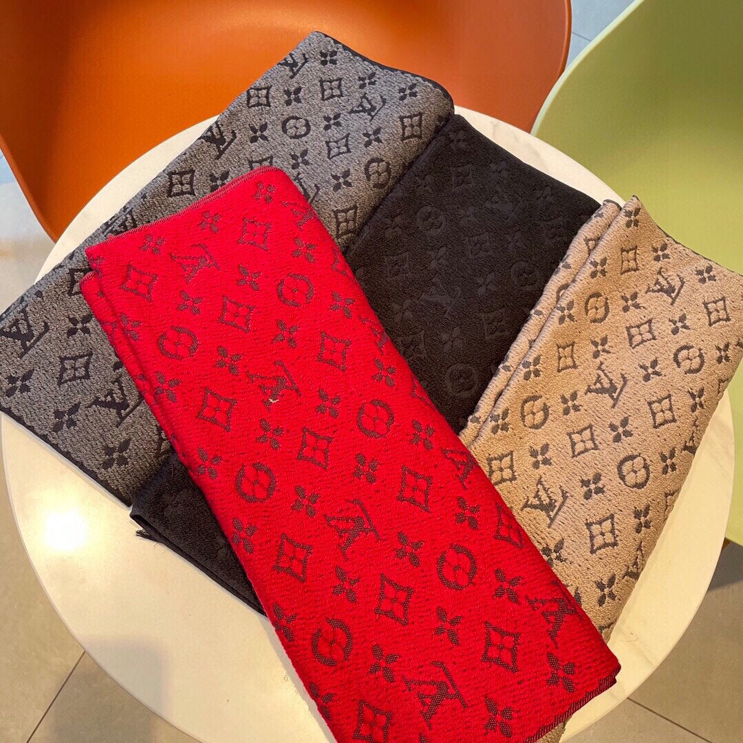 Luxury Monogram Print Scarf for Women - Soft Designer Style Winter Shawl and Fashion Wrap, Dark Grey