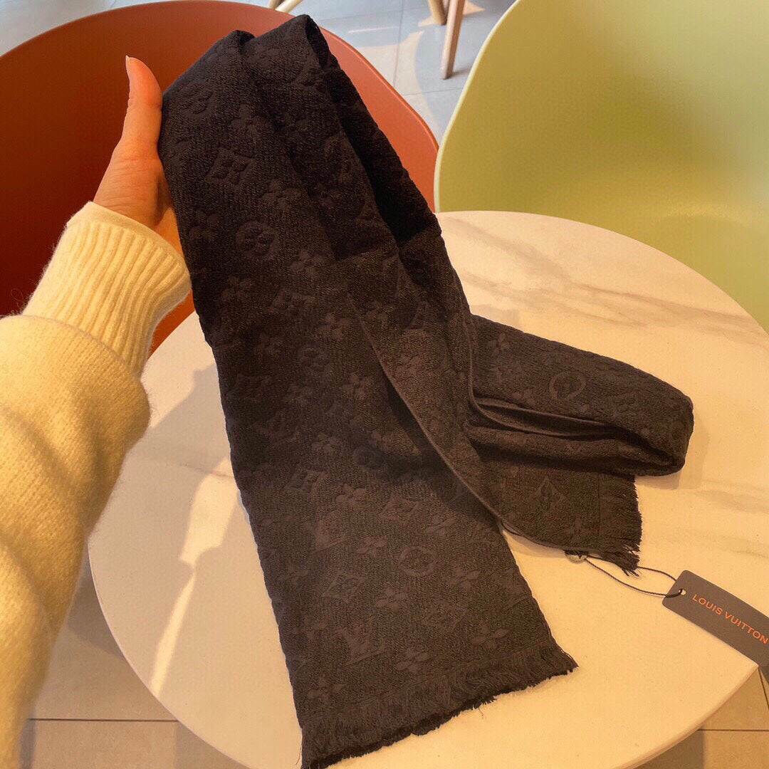 Luxury Monogram Print Scarf for Women - Soft Designer Style Winter Shawl and Fashion Wrap, Dark Grey