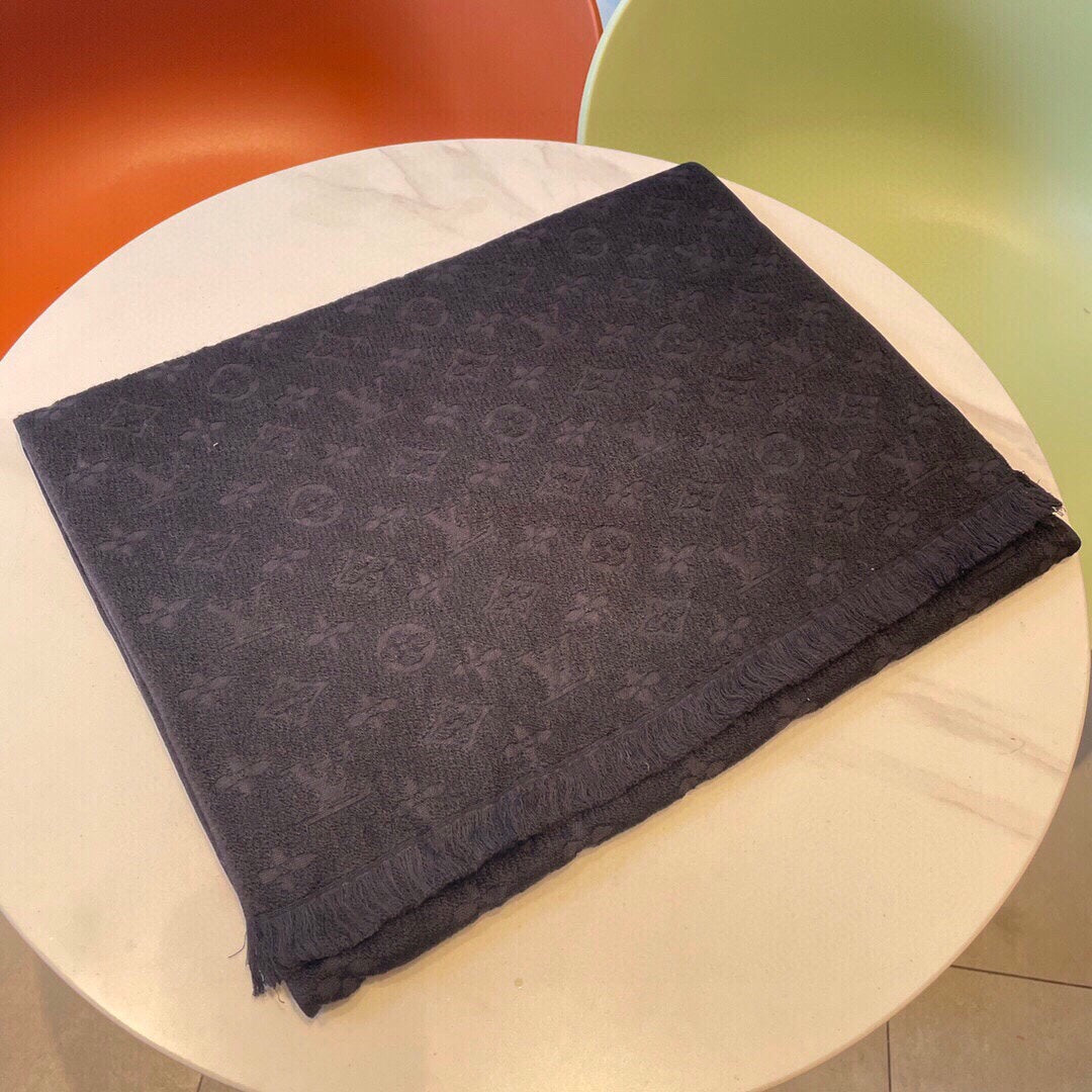 Luxury Monogram Print Scarf for Women - Soft Designer Style Winter Shawl and Fashion Wrap, Dark Grey