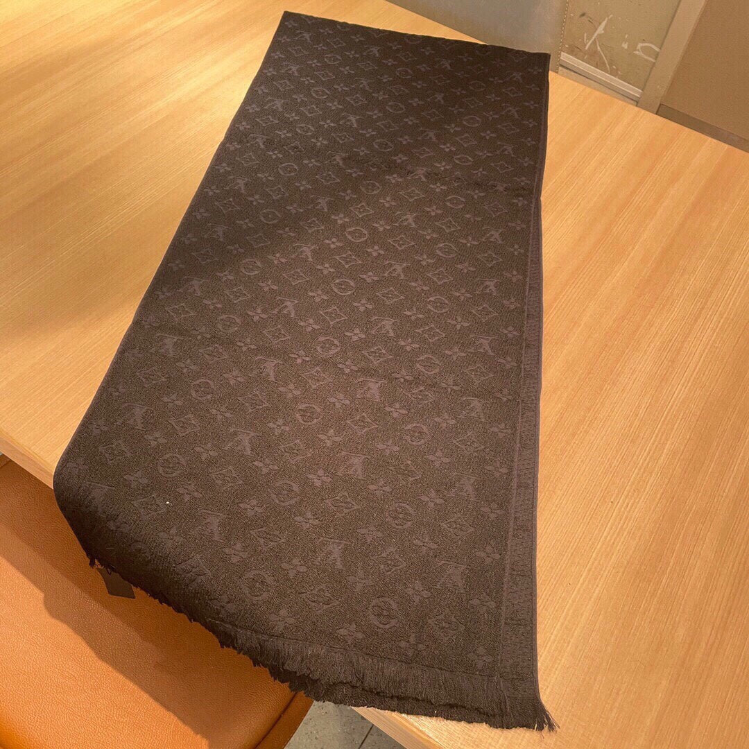 Luxury Monogram Print Scarf for Women - Soft Designer Style Winter Shawl and Fashion Wrap, Dark Grey