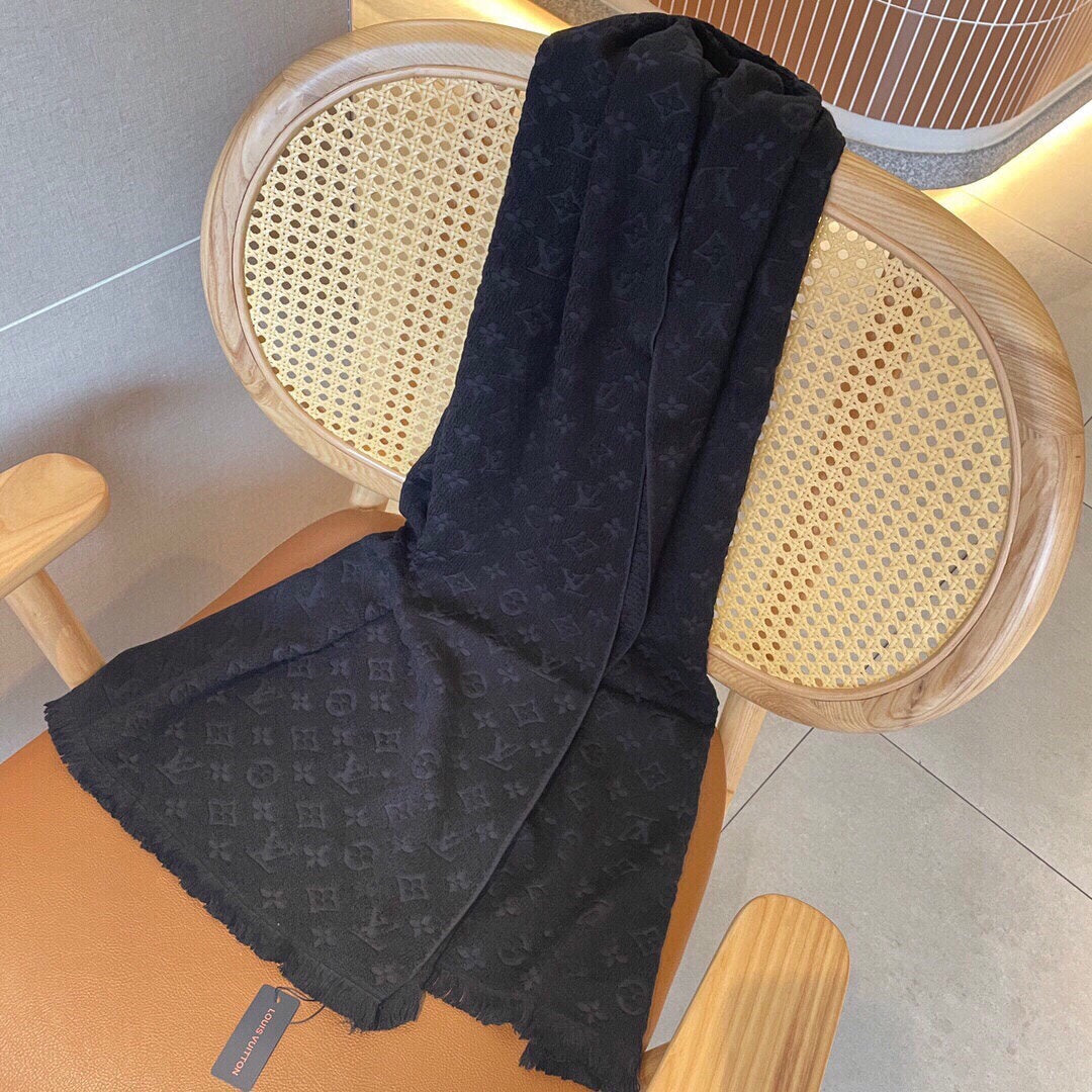 Luxury Monogram Print Scarf for Women - Soft Designer Style Winter Shawl and Fashion Wrap, Dark Grey