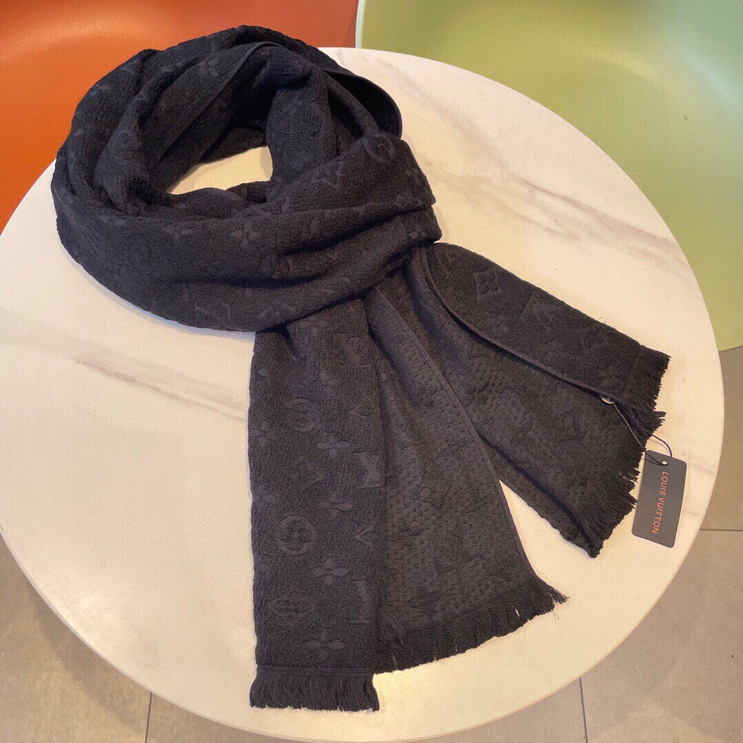 Luxury Monogram Print Scarf for Women - Soft Designer Style Winter Shawl and Fashion Wrap, Dark Grey