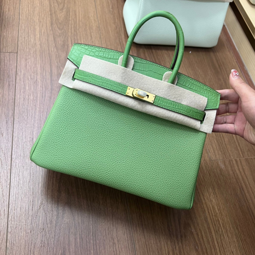 Elegant Two-Tone Leather Top Handle Handbag with Croc-Embossed Detail and Gold Hardware