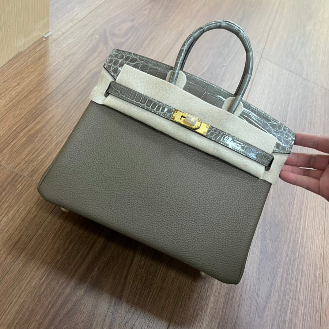 Elegant Burgundy and Cream Two-Tone Leather Handbag with Croc-Embossed Detail