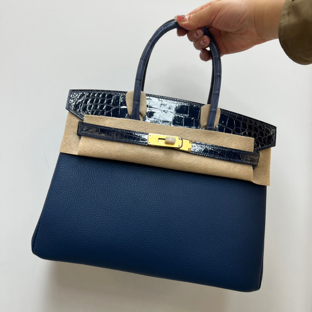 Luxury Dark Green Top-Handle Satchel Bag with Crocodile-Embossed Trim and Gold Hardware
