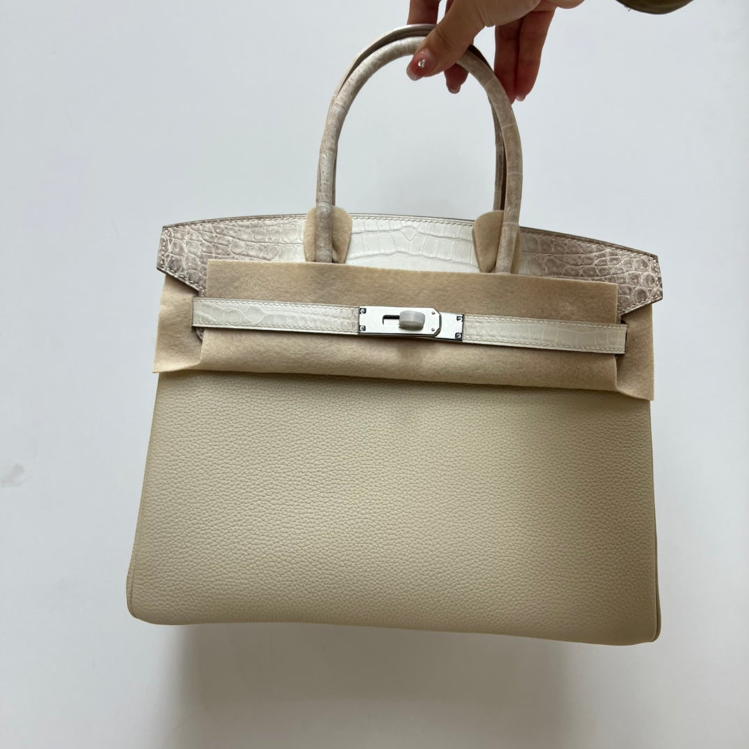 Luxury Navy Blue &amp; Black Crocodile Texture Top Handle Handbag for Women