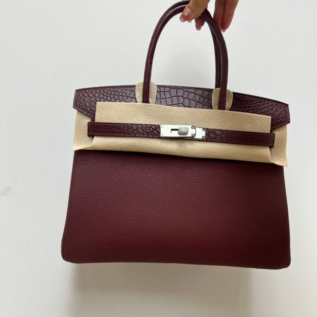 Luxury Navy Blue &amp; Black Crocodile Texture Top Handle Handbag for Women