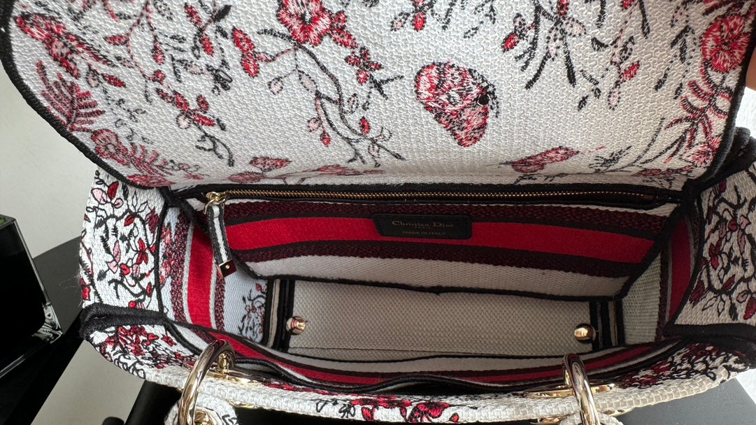 Christian Dior Lady D-Lite Medium Bag - Burgundy Toile de Jouy Embroidery