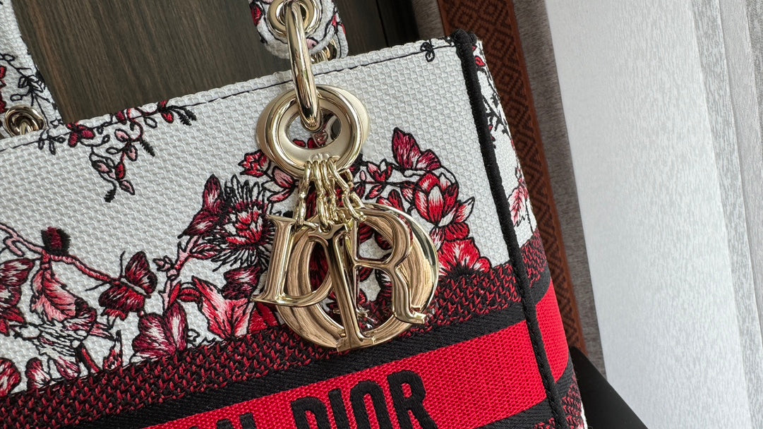 Christian Dior Lady D-Lite Medium Bag - Burgundy Toile de Jouy Embroidery