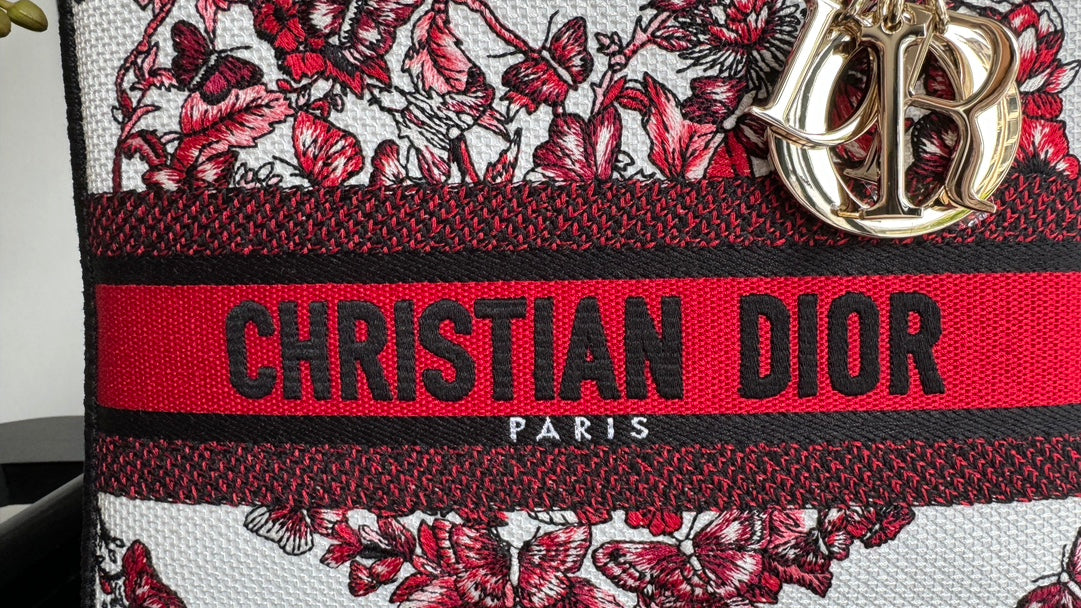 Christian Dior Lady D-Lite Medium Bag - Burgundy Toile de Jouy Embroidery