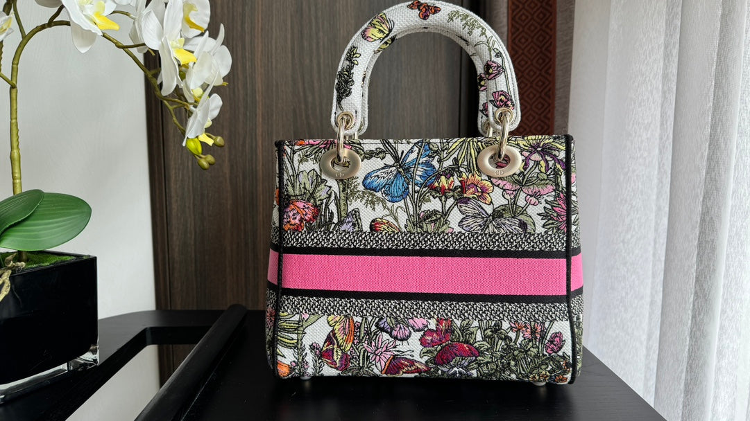Christian Dior Medium Lady D-Lite Bag with Butterfly Embroidery