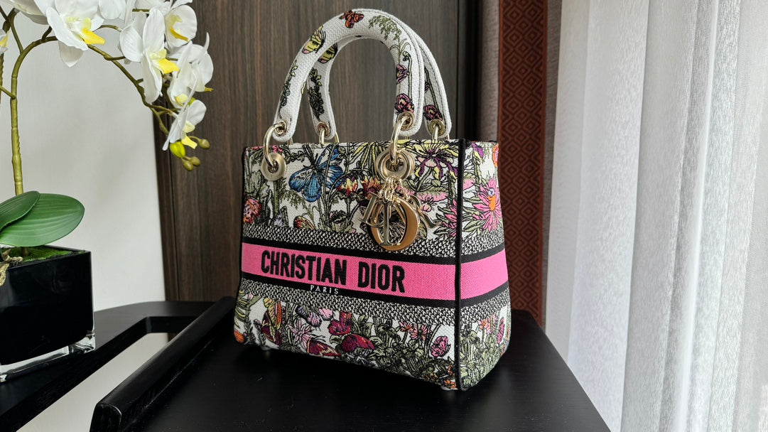Christian Dior Medium Lady D-Lite Bag with Butterfly Embroidery