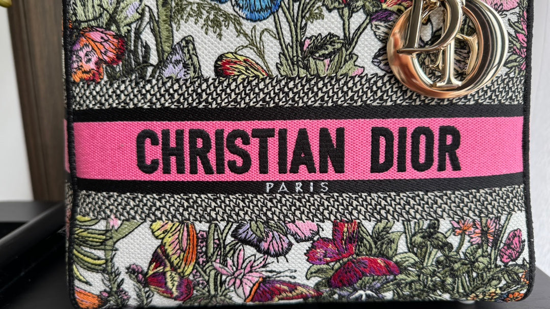 Christian Dior Medium Lady D-Lite Bag with Butterfly Around the World Embroidery