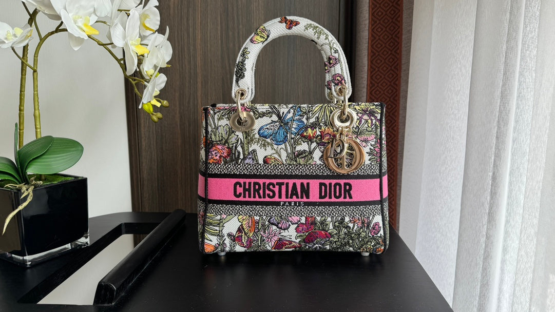 Christian Dior Medium Lady D-Lite Bag with Butterfly Embroidery